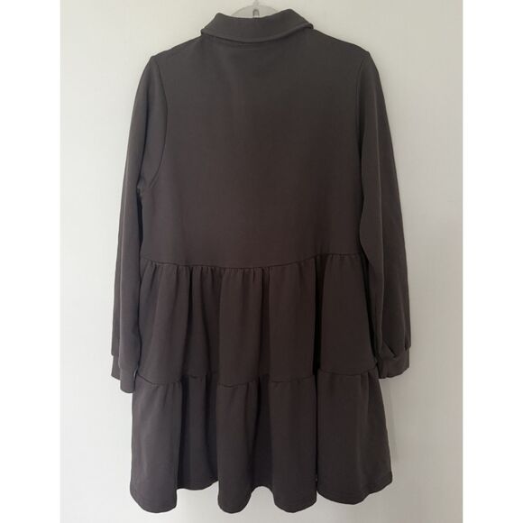 Natural Life Sylvan Sweatshirt Dress Charcoal Tiered Button Down Long Sleeve L - Picture 3 of 11